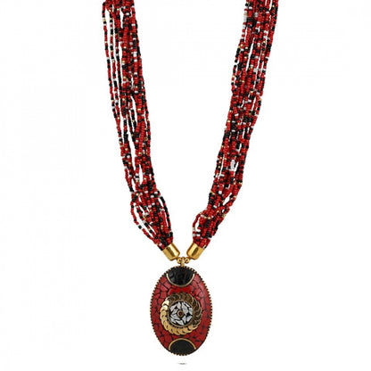 Generic Women's Multicolor Tibetan Style Beads Necklace (Color: Red)