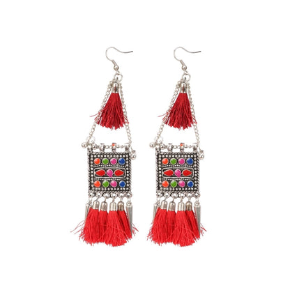 Generic Women's Oxidize Gold plated Hook Dangler Hanging Tassels Earring (Color: Multi Color)