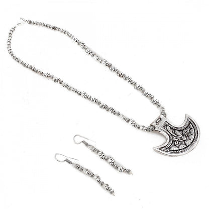 Generic Silver Oxidised Contemporary German Silver Necklace Set For Women