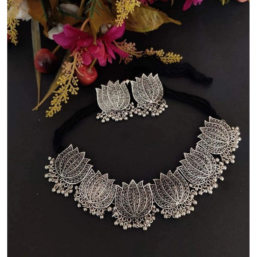 Generic Antique Silver Oxidised Tribal Afghani Necklace With Earrings Set For Women