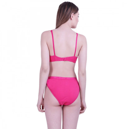 Women's Cotton Bra And Panty Set (Material: Cotton (Color: Dark Pink)