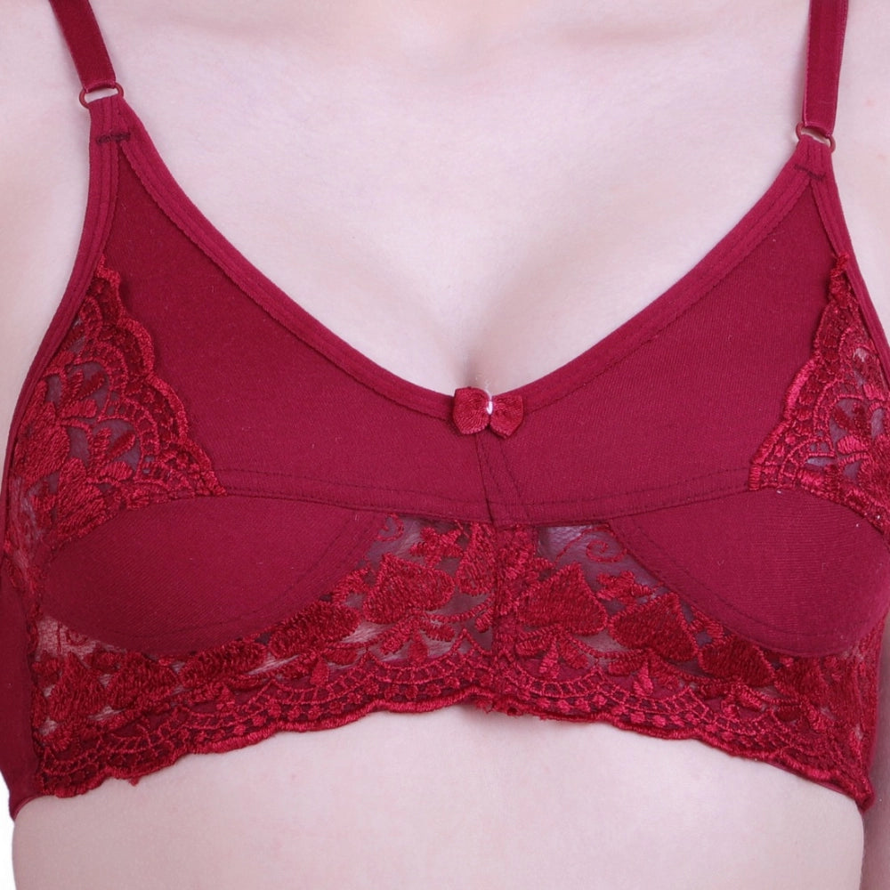 Women's Cotton Bra And Panty Set (Material: Cotton (Color: Mehroon)