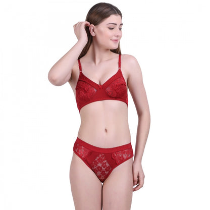 Women's Cotton Bra And Panty Set (Material: Cotton (Color: Mehroon)