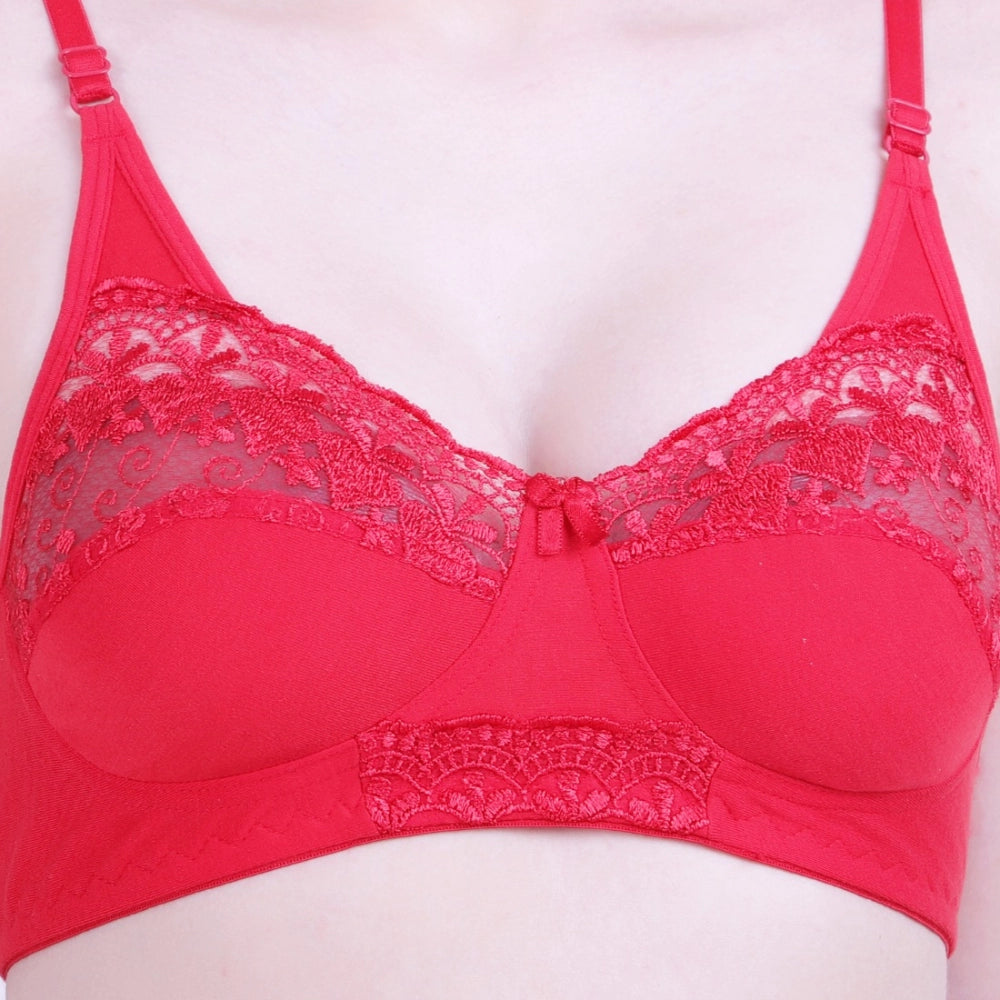 Women's Cotton Bra And Panty Set (Material: Cotton (Color: Red)