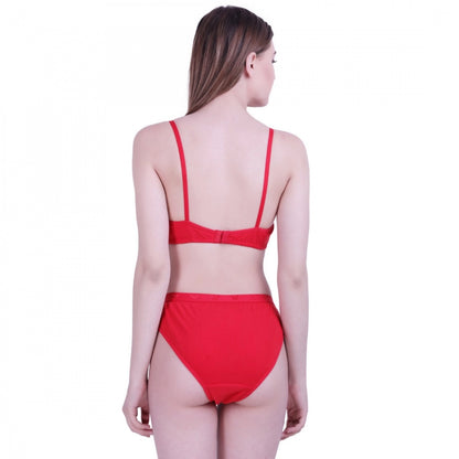 Women's Cotton Bra And Panty Set (Material: Cotton (Color: Red)