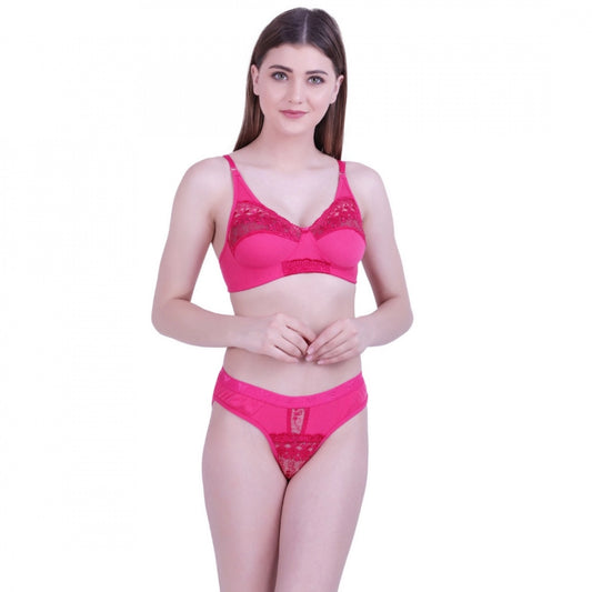 Women's Cotton Bra And Panty Set (Material: Cotton (Color: Dark Pink)