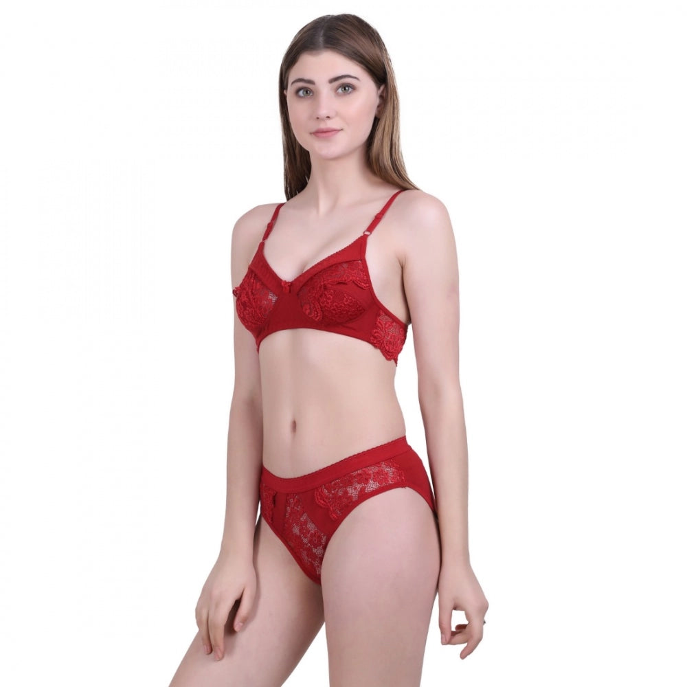 Women's Cotton Bra And Panty Set (Material: Cotton (Color: Mehroon)