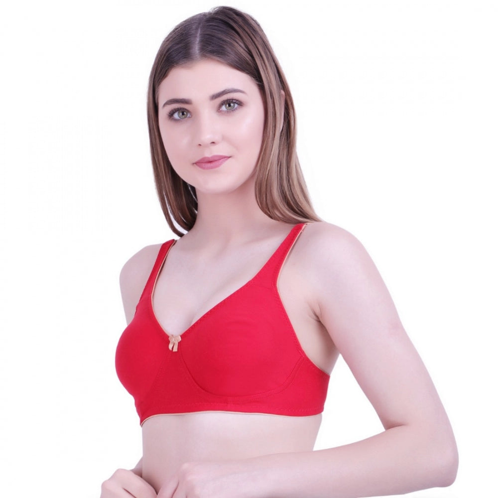 Women's Cotton Bra (Material: Cotton, (Color: Red)