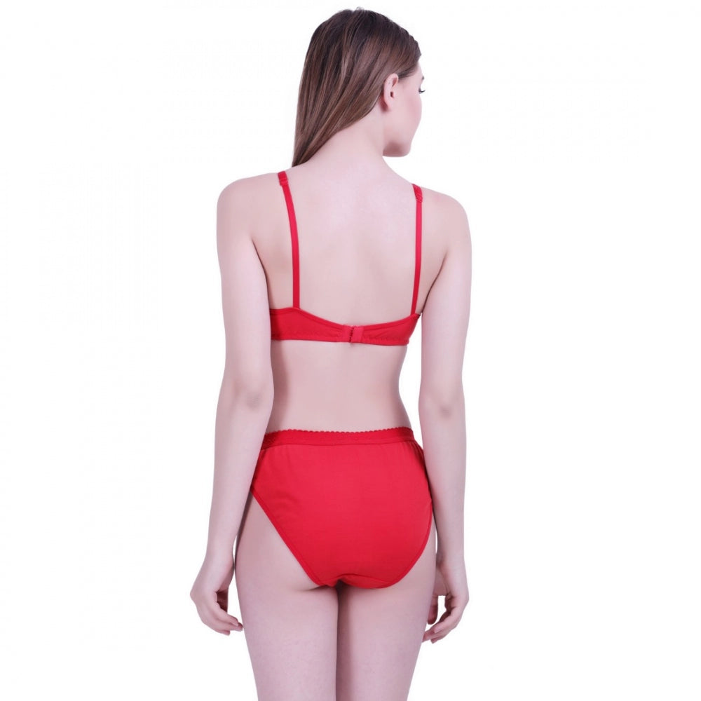 Women's Cotton Bra And Panty Set (Material: Cotton (Color: Red)