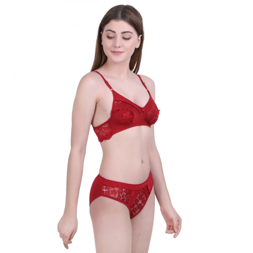 Women's Cotton Bra And Panty Set (Material: Cotton (Color: Mehroon)