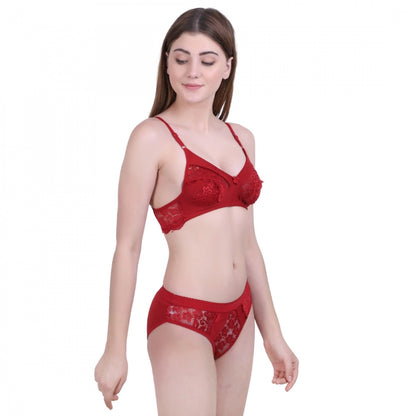 Women's Cotton Bra And Panty Set (Material: Cotton (Color: Mehroon)