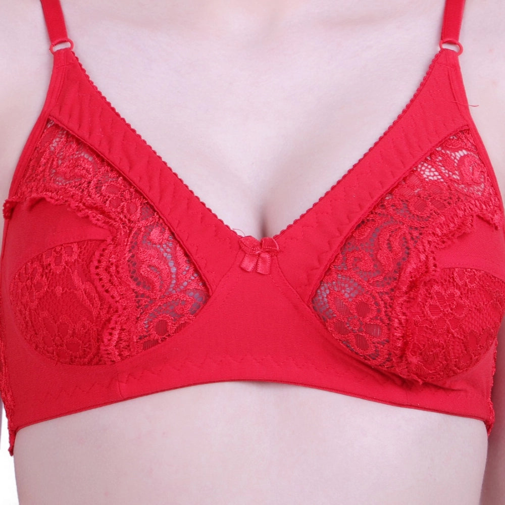 Women's Cotton Bra And Panty Set (Material: Cotton (Color: Red)