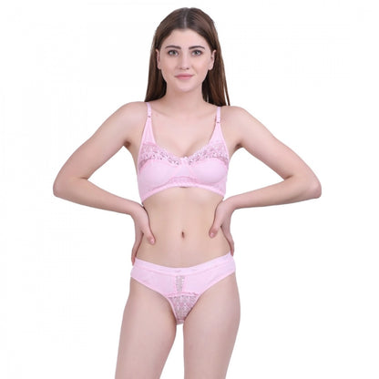 Women's Cotton Bra And Panty Set (Material: Cotton (Color: Light Pink)