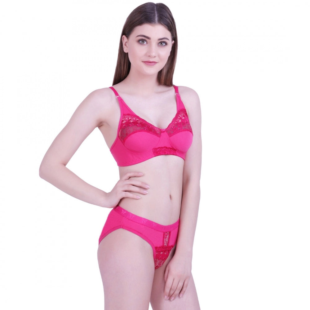 Women's Cotton Bra And Panty Set (Material: Cotton (Color: Dark Pink)