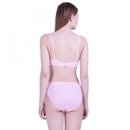 Women's Cotton Bra And Panty Set (Material: Cotton (Color: Light Pink)