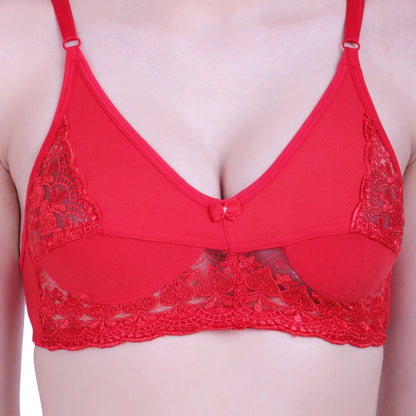 Women's Cotton Bra And Panty Set (Material: Cotton (Color: Red)