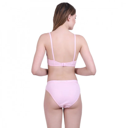 Women's Cotton Bra And Panty Set (Material: Cotton (Color: Light Pink)