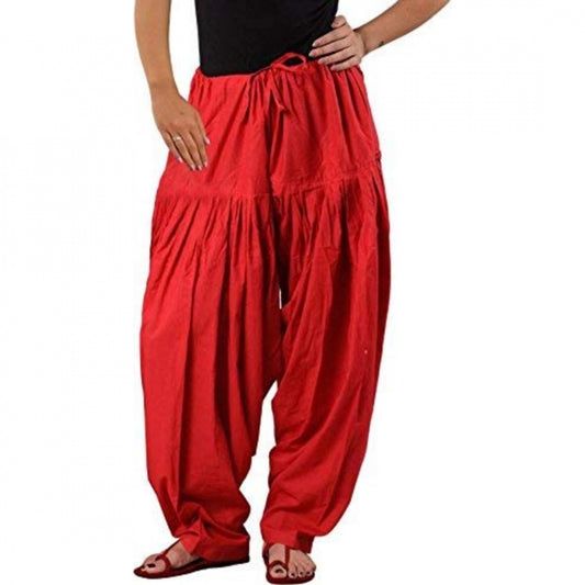 Generic Women's Cotton Solid Patiyala (Color:Red)