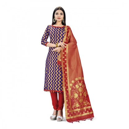 Generic Banarasi Silk Unstitched Salwar-Suit Material Premium Quality With Dupatta (Color: Navy Blue)