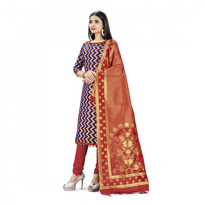 Generic Banarasi Silk Unstitched Salwar-Suit Material Premium Quality With Dupatta (Color: Navy Blue)