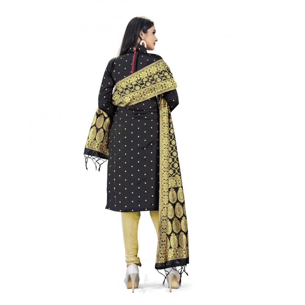 Generic Banarasi Silk Unstitched Salwar-Suit Material Premium Quality With Dupatta (Color: Black)