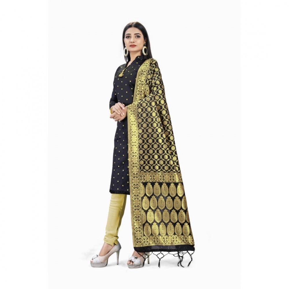 Generic Banarasi Silk Unstitched Salwar-Suit Material Premium Quality With Dupatta (Color: Black)