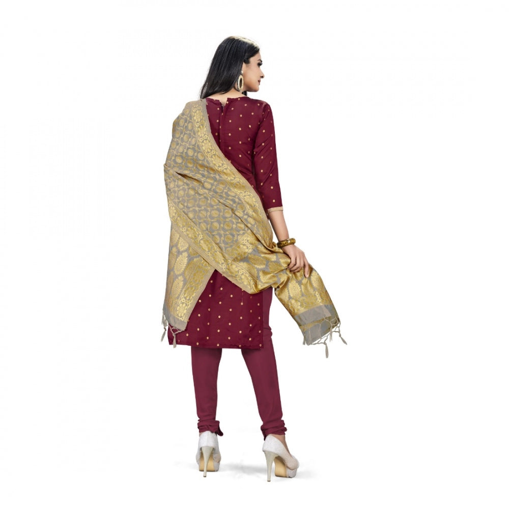 Generic Banarasi Silk Unstitched Salwar-Suit Material Premium Quality With Dupatta (Color: Maroon)