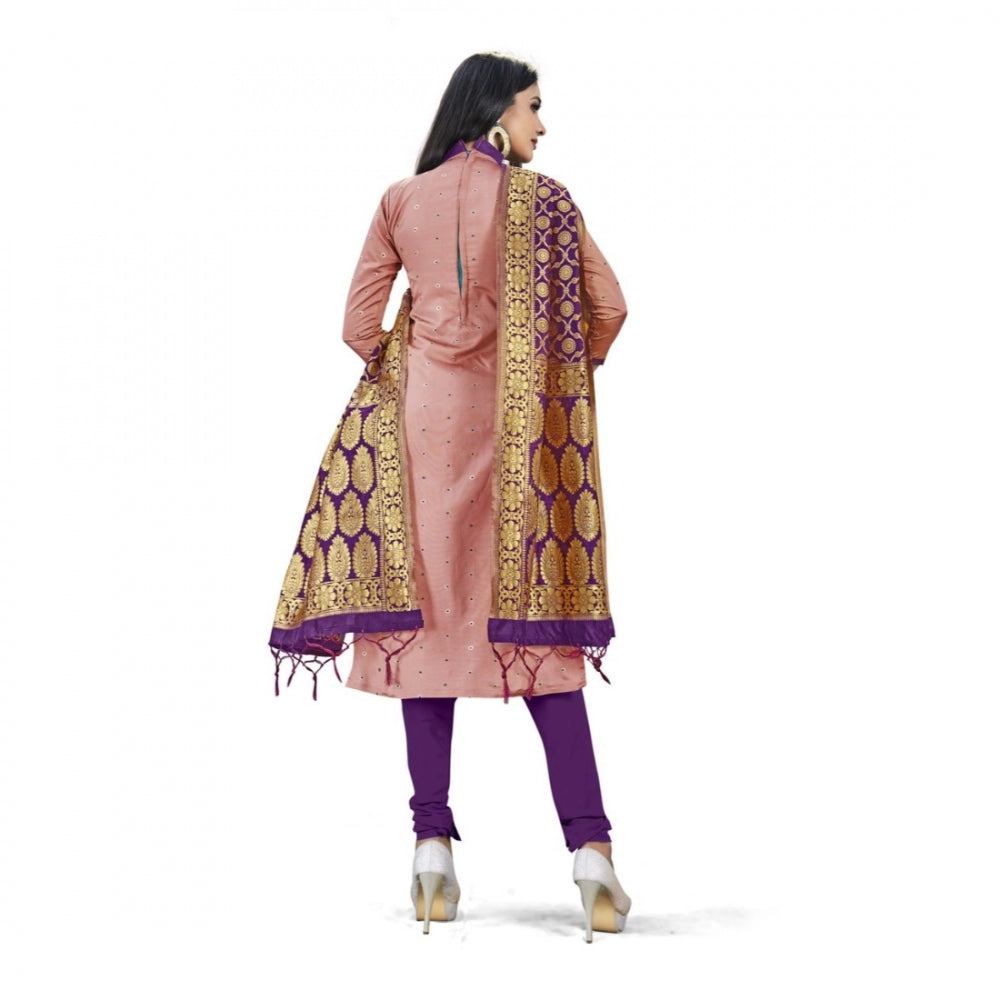 Generic Banarasi Silk Unstitched Salwar-Suit Material Premium Quality With Dupatta (Color: Peach)