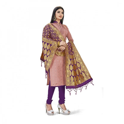 Generic Banarasi Silk Unstitched Salwar-Suit Material Premium Quality With Dupatta (Color: Peach)