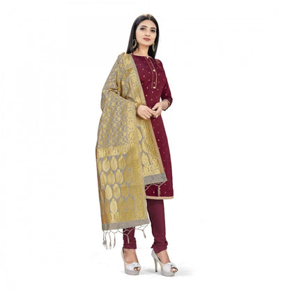 Generic Banarasi Silk Unstitched Salwar-Suit Material Premium Quality With Dupatta (Color: Maroon)