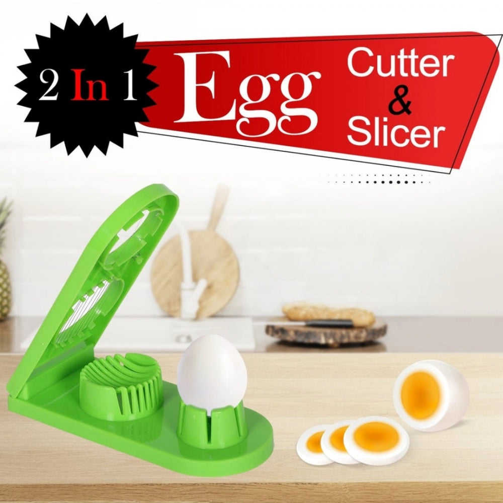 Pack Of_2_2 In 1 Boiled Egg and Mushroom Slicer Cutter Chopper Plastic With Stainless Steel Wired (Color:Assorted)