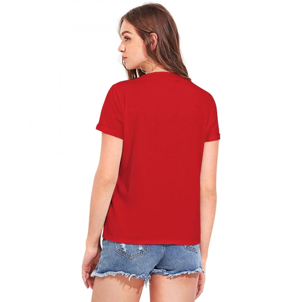 Women's Cotton Western Wear T Shirt (Red)