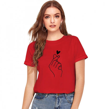 Women's Cotton Western Wear T Shirt (Red)