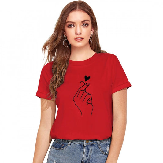 Women's Cotton Western Wear T Shirt (Red)