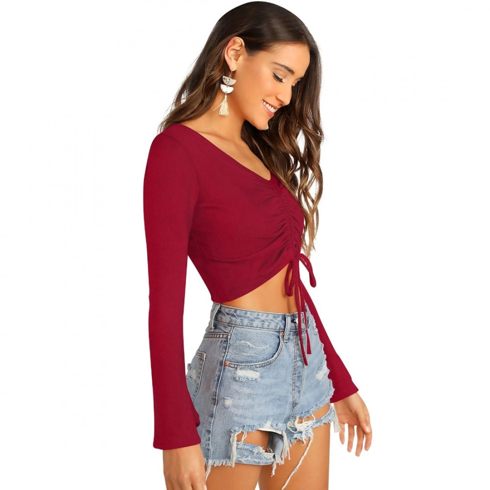 Women's 95% Polyester 5% Spandex Western Wear Tops (Maroon)