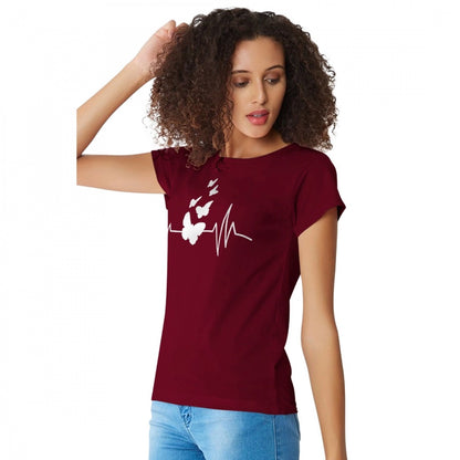 Women's Cotton Western Wear T Shirt (Maroon)