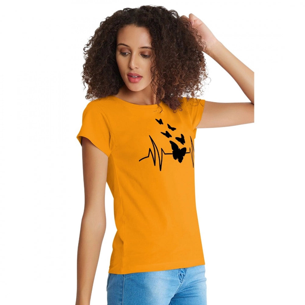 Women's Cotton Western Wear T Shirt (Yellow)