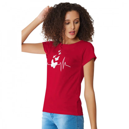 Women's Cotton Western Wear T Shirt (Red)