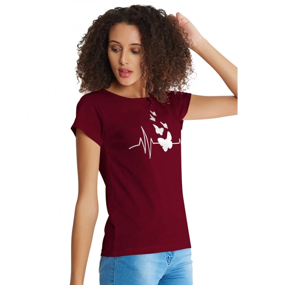 Women's Cotton Western Wear T Shirt (Maroon)