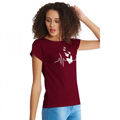 Women's Cotton Western Wear T Shirt (Maroon)