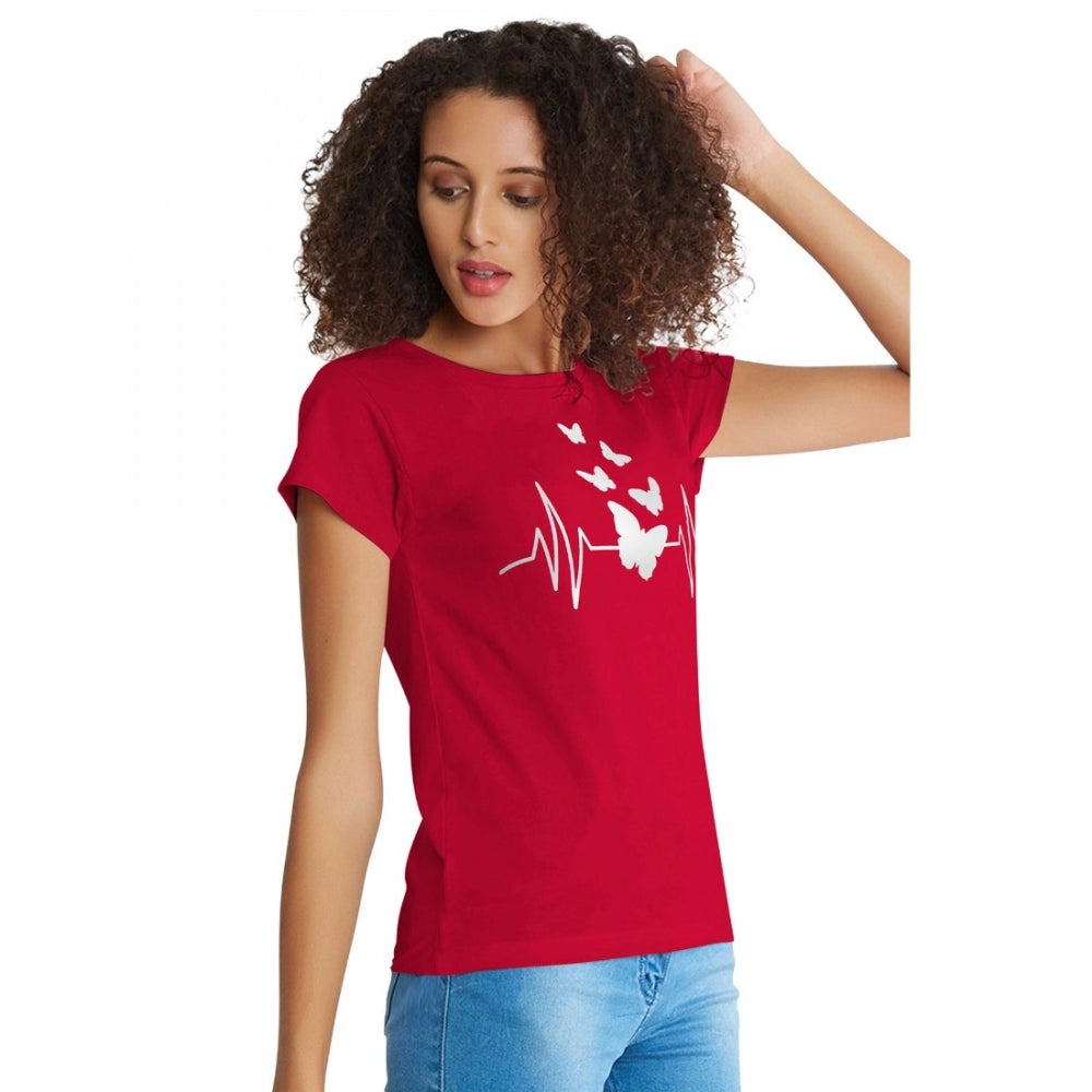 Women's Cotton Western Wear T Shirt (Red)