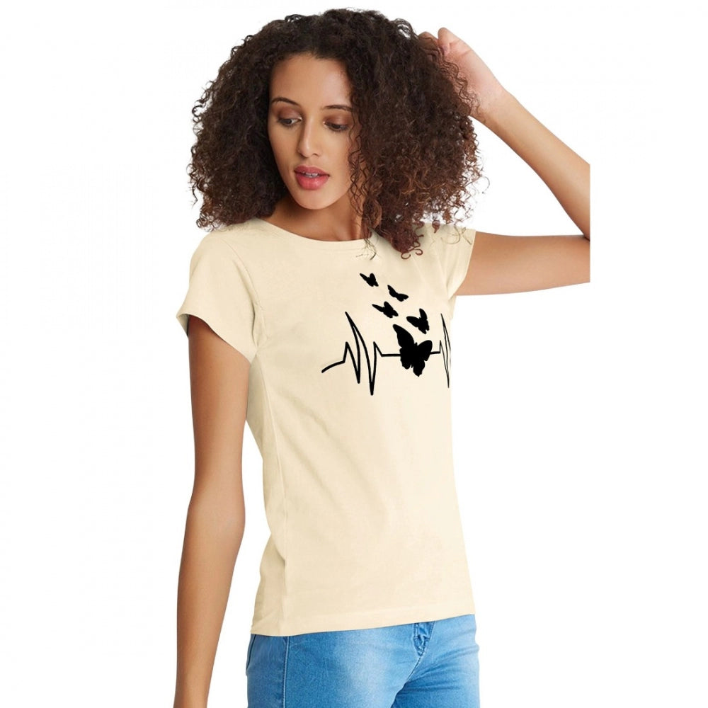 Women's Cotton Western Wear T Shirt (Cream)