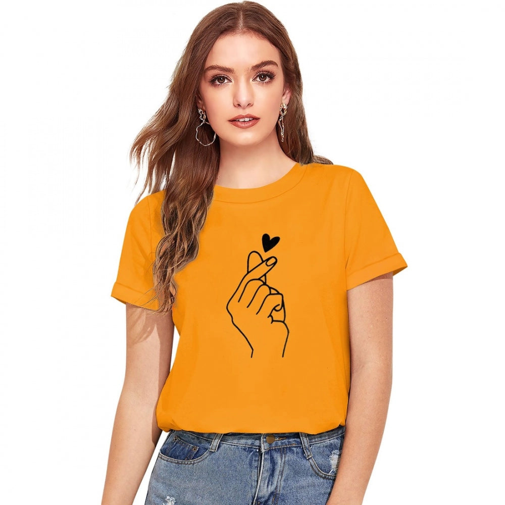 Women's Cotton Western Wear T Shirt (Yellow)