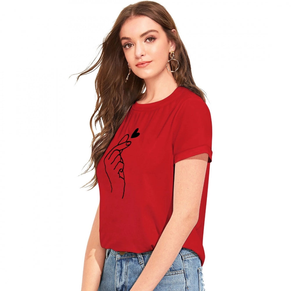 Women's Cotton Western Wear T Shirt (Red)