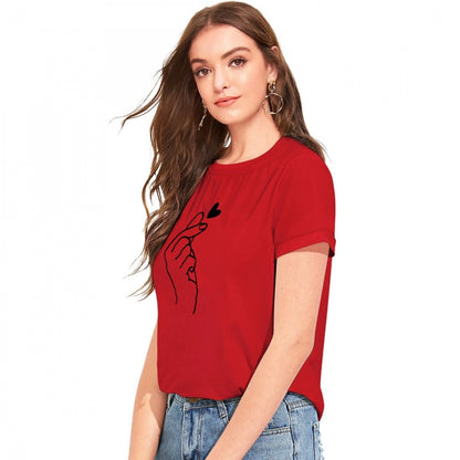 Women's Cotton Western Wear T Shirt (Red)