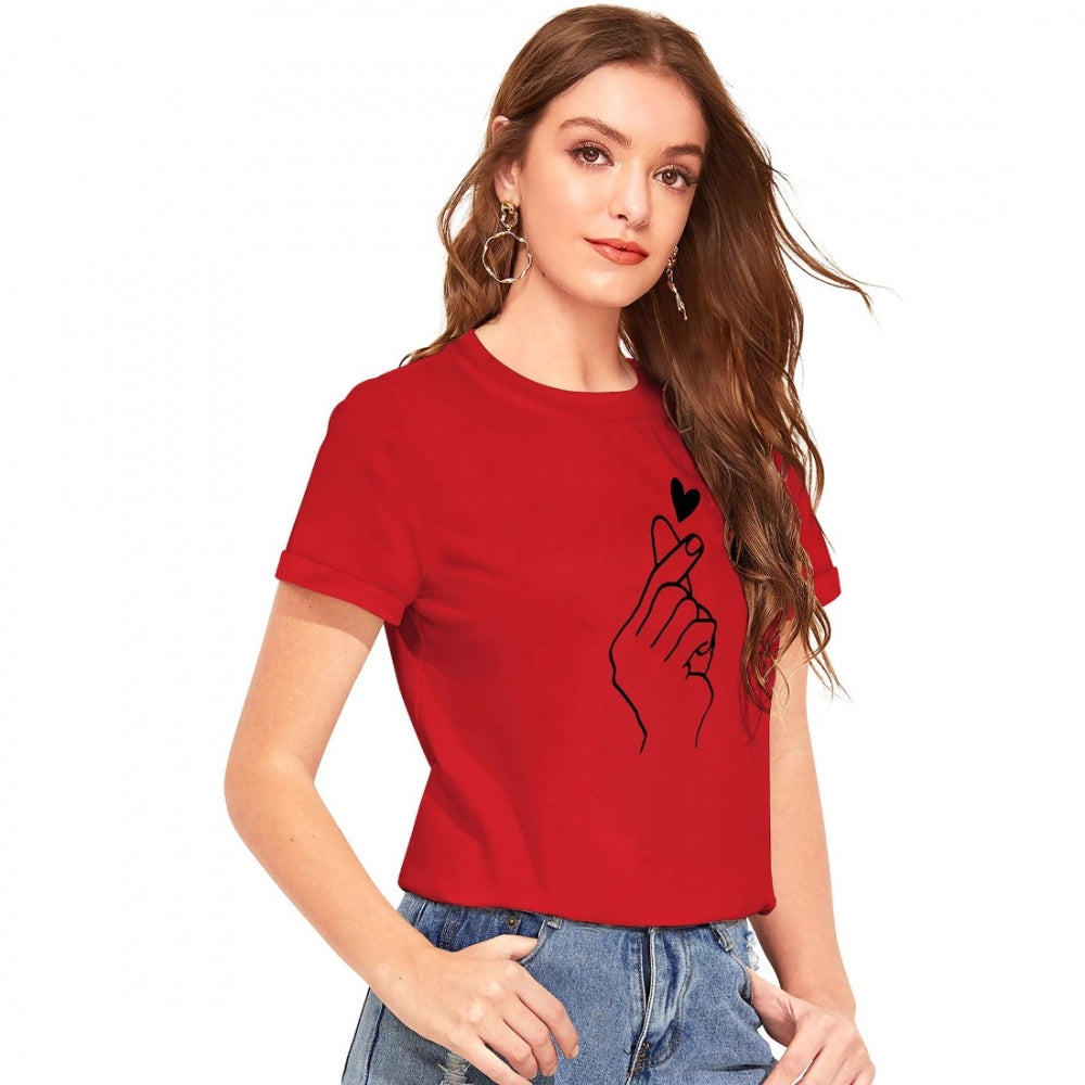 Women's Cotton Western Wear T Shirt (Red)