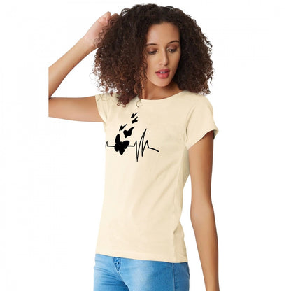 Women's Cotton Western Wear T Shirt (Cream)