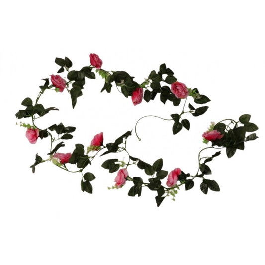 Artificial Dark Pink White Filler Rose Vines Flowers Plants Artificial Flower Creeper Hanging Rose For Home Decoration (Color: DarkPink, Material: Silk Polyester)