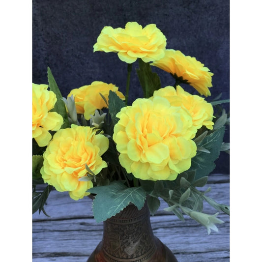 Artificial Flowers Bunch Bouquet Of 5 Marigold Genda Flowers For Home Decoration (Color: Yellow, Material: Silk Polyester)