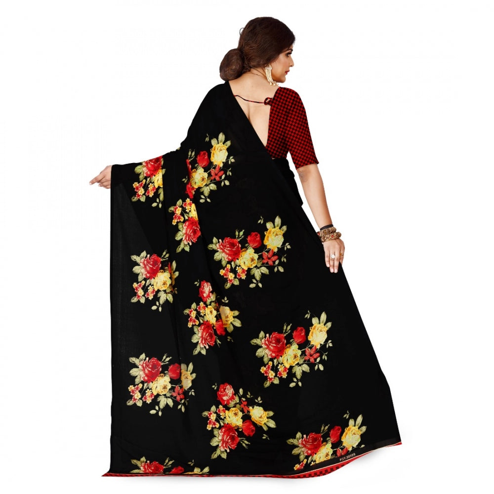 Women's Faux Georgette Saree With Blouse (Black, 5-6Mtrs)